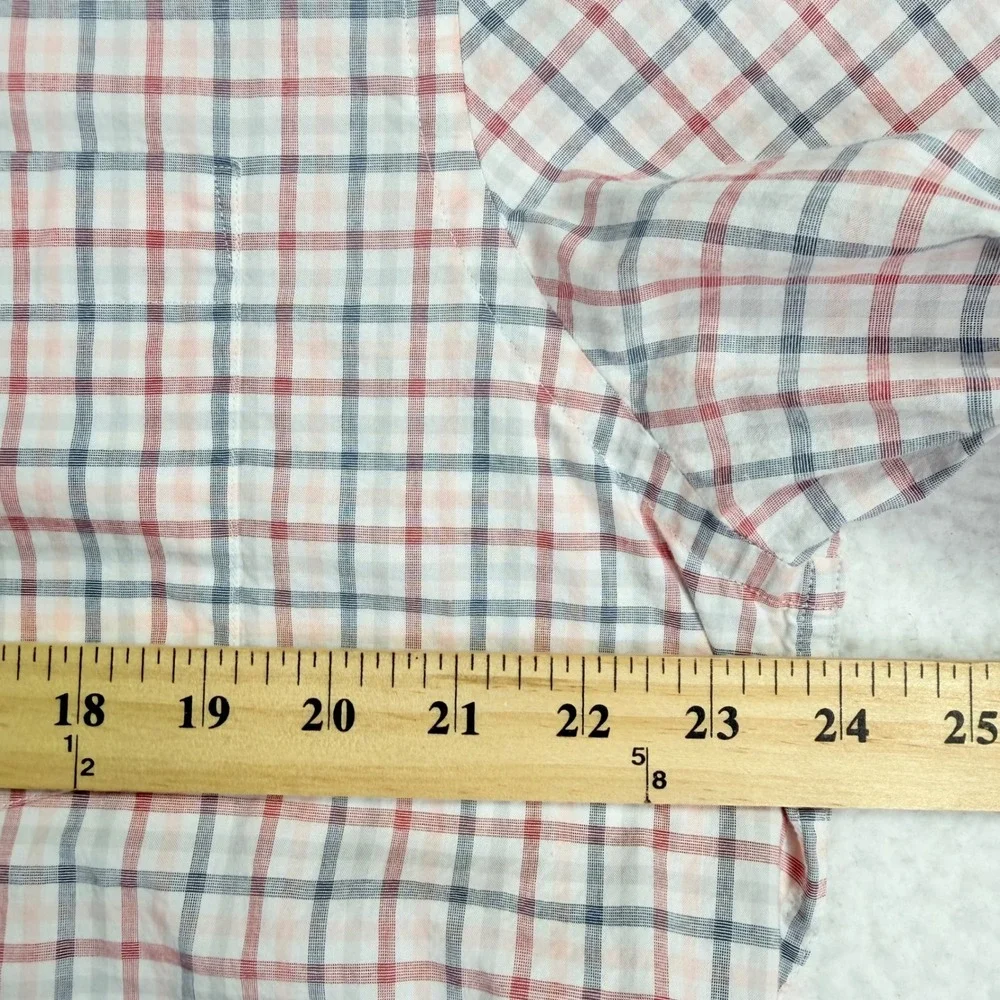 Banana Republic‎ Button Down Mens XL Red Blue Plaid Organic Cotton Untucked Fit
